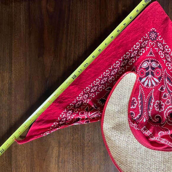 40s / 1940s Vintage Sun-Bonnie Open Crown Straw Visor Sun Hat w/ Red Bandana - Picture 2 of 2